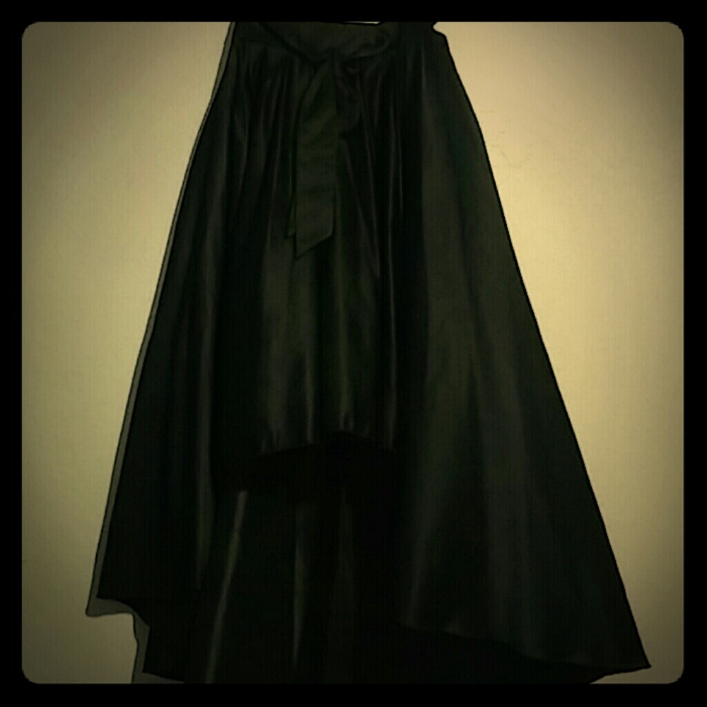 Black High-Low Satin Skirt with Waist Tie